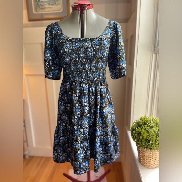 GAP Black and Blue Floral Midi Dress Size Medium - Picture 1 of 11